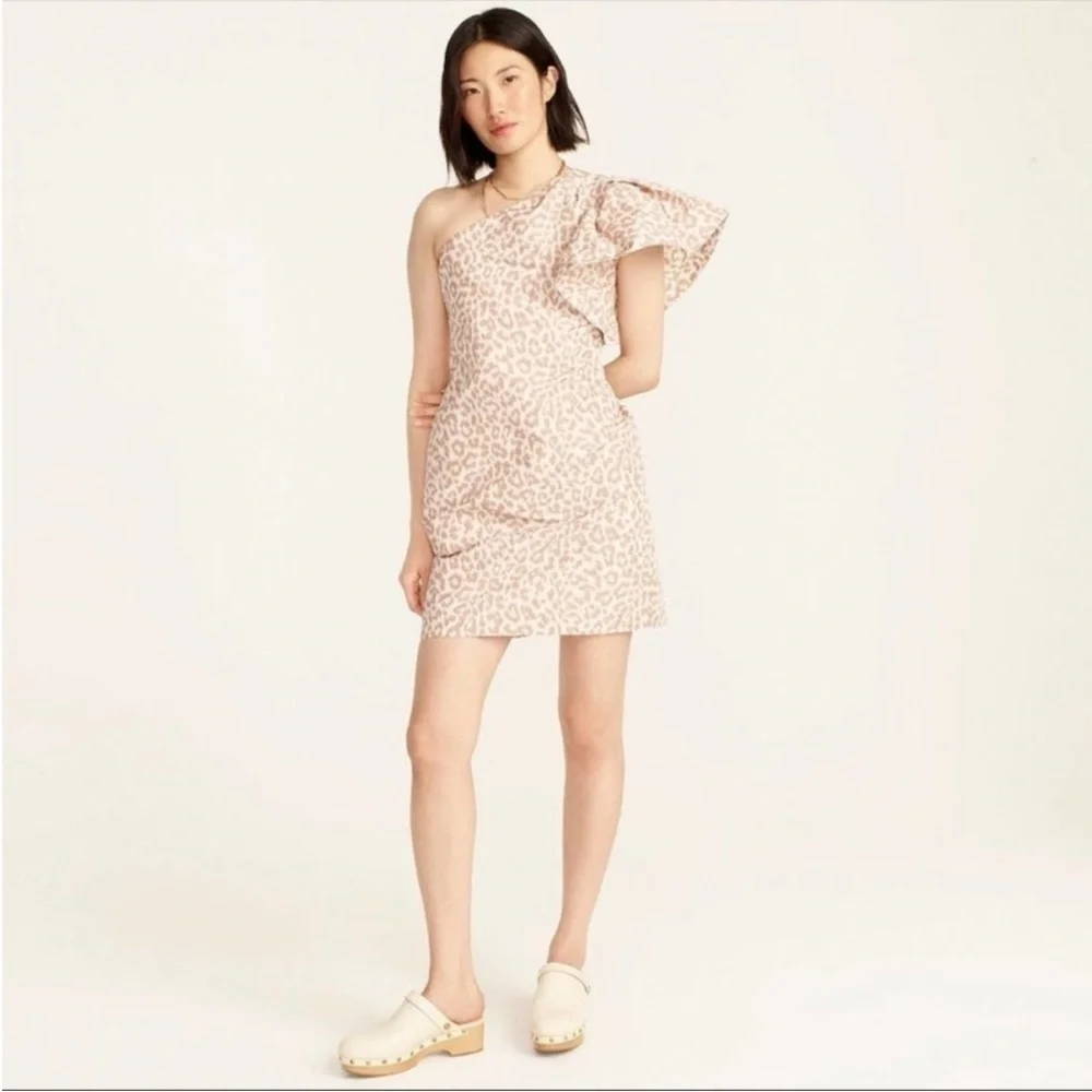 NWT J. Crew One shoulder ruffle dress animal print Size 2